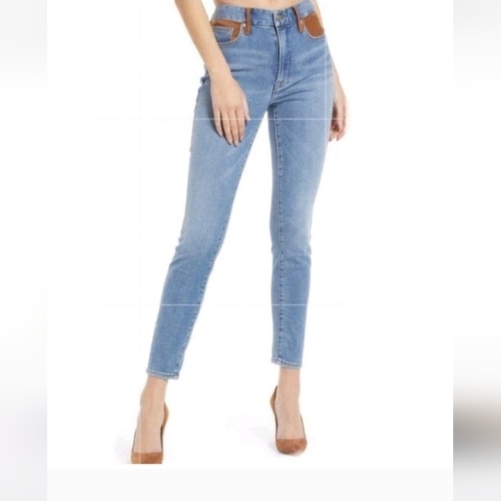 Good American Good Legs Indigo Suede Mixing Skinny Jeans Size 6/28
